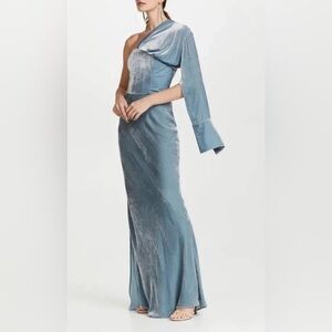 HELLESSY Talia Asymmetric Blue Velvet Bustier Gown Dress